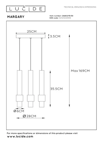 Lucide MARGARY - Hanglamp - Ø 28 cm - LED Dimb. - 3x4W 2700K - Zwart Lucide MARGARY - Hanglamp - Ø 28 cm - LED Dimb. - 3x4W 2700K - Zwart