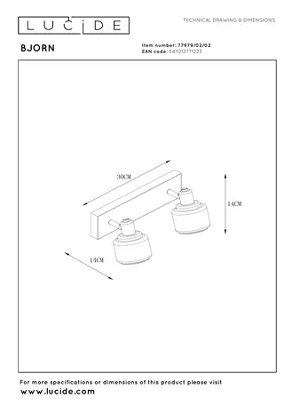 Lucide BJORN - Plafondspot - 2xE14 - Mat Goud / Messing