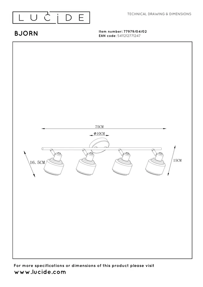 Lucide BJORN - Plafondspot - 4xE14 - Mat Goud / Messing