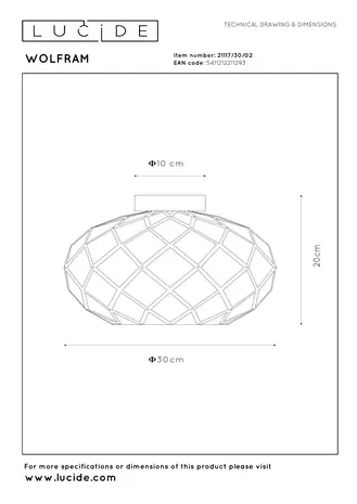 Lucide WOLFRAM - Plafonnière - Ø 30 cm - 1xE27 - Mat Goud / Messing Lucide WOLFRAM - Plafonnière - Ø 30 cm - 1xE27 - Mat Goud / Messing