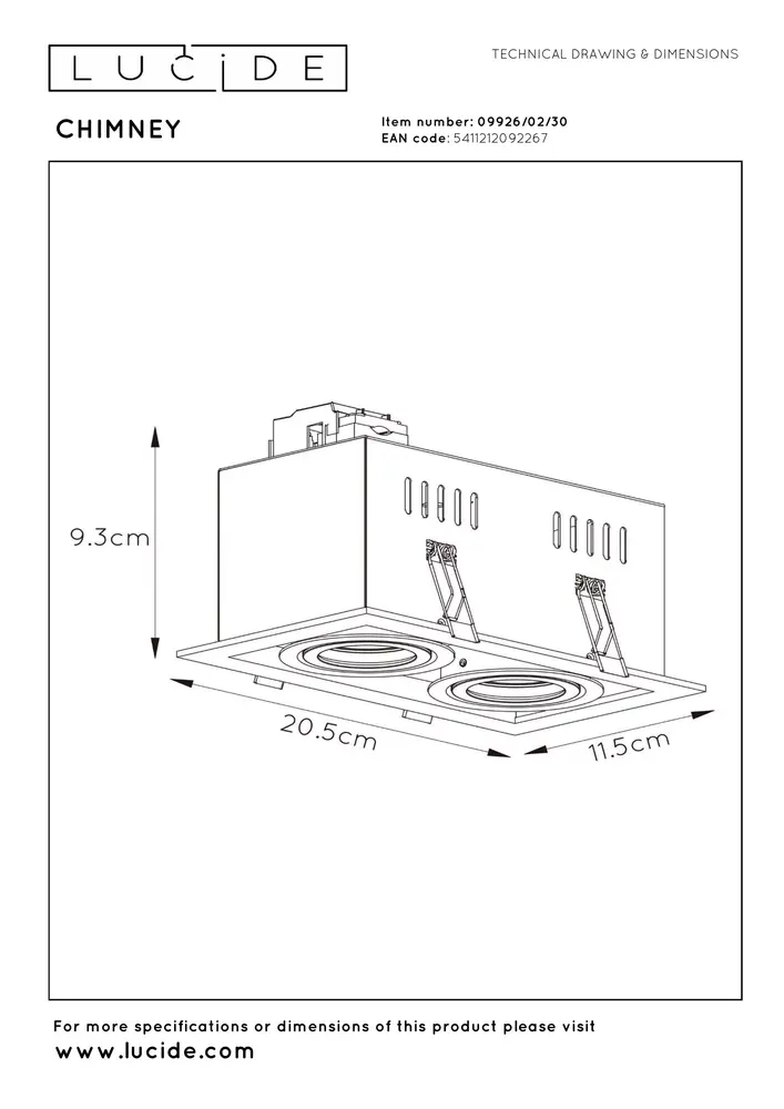 Lucide CHIMNEY - Inbouwspot - 2xGU10 - Zwart