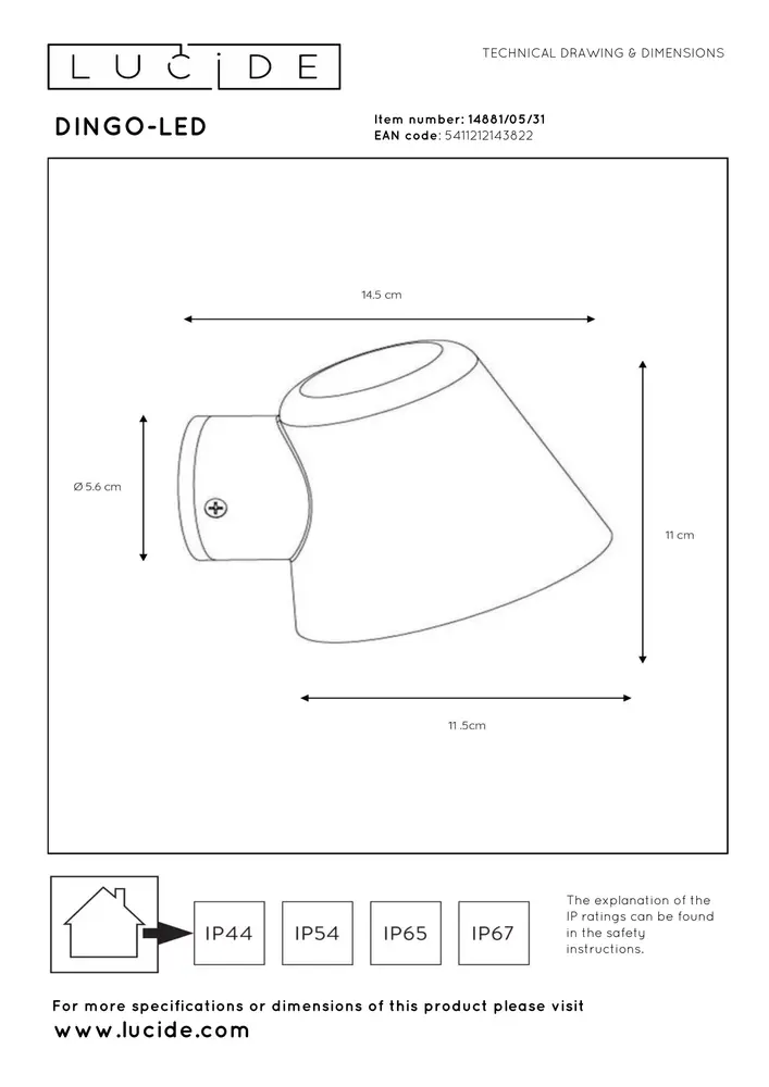 Lucide DINGO-LED - Wandlamp Binnen/Buiten - LED Dimb. - GU10 - 1x5W 3000K - IP44 - Wit