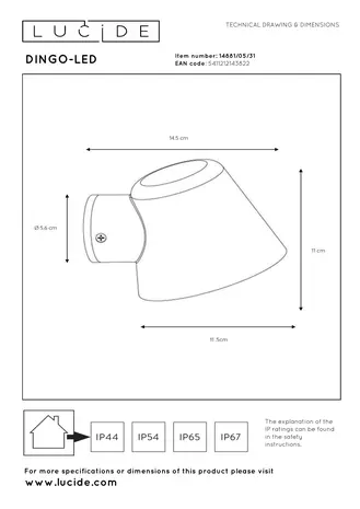 Lucide DINGO-LED - Wandlamp Binnen/Buiten - LED Dimb. - GU10 - 1x5W 3000K - IP44 - Wit