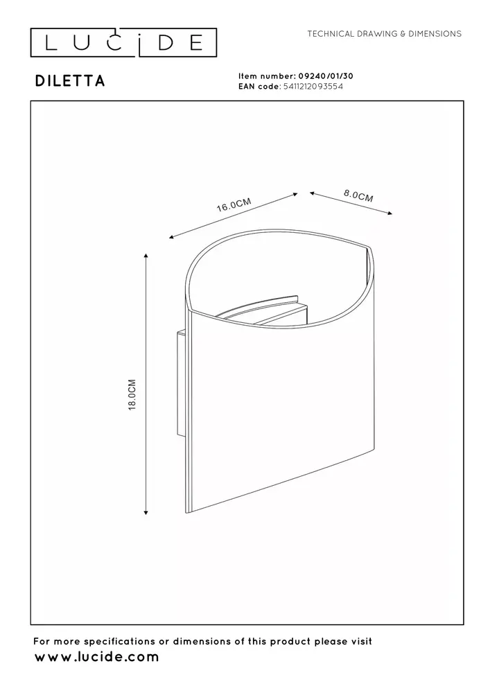 Lucide DILETTA - Wandlamp - 1xG9 - Wit