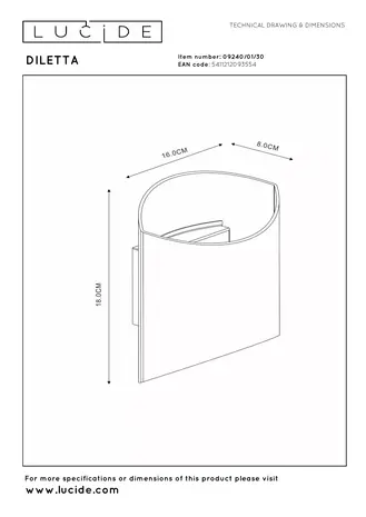 Lucide DILETTA - Wandlamp - 1xG9 - Wit