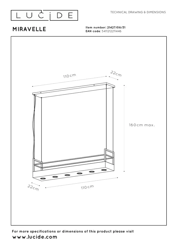 Lucide MIRAVELLE - Hanglamp - 6xGU10 - Wit