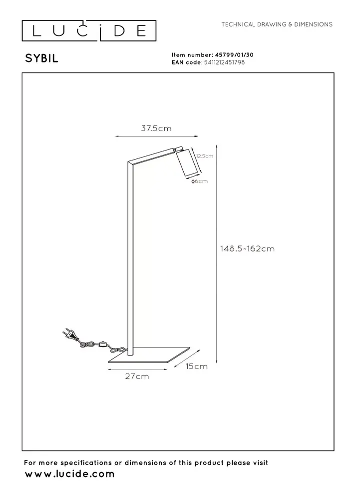 Lucide SYBIL - Leeslamp - 1xGU10 (MR16) - Zwart Lucide SYBIL - Leeslamp - 1xGU10 (MR16) - Zwart