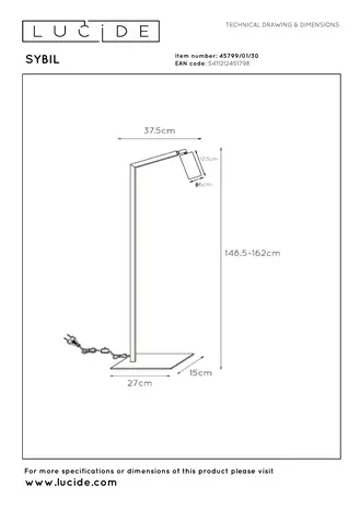 Lucide SYBIL - Leeslamp - 1xGU10 (MR16) - Zwart Lucide SYBIL - Leeslamp - 1xGU10 (MR16) - Zwart