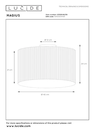 Lucide MAGIUS - Plafonnière - Ø 42 cm - 1xE27 - Naturel