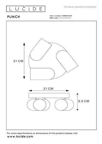 Lucide PUNCH - Plafondspot - Ø 21 cm - 3xGU10 - Wit