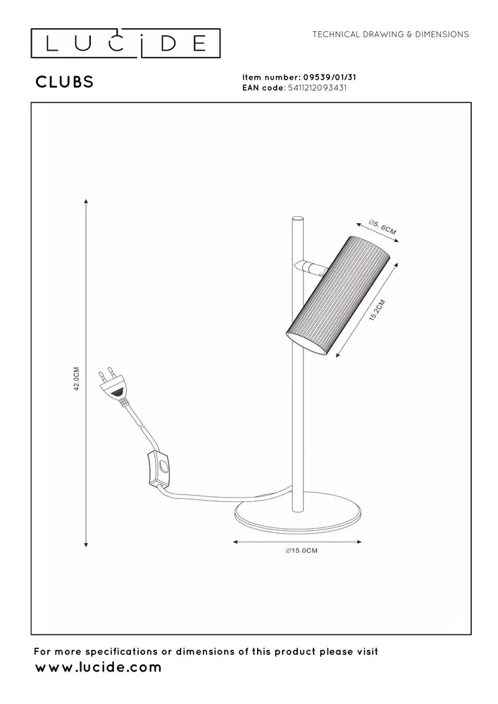 Lucide CLUBS - Bureaulamp - 1xGU10 - Wit