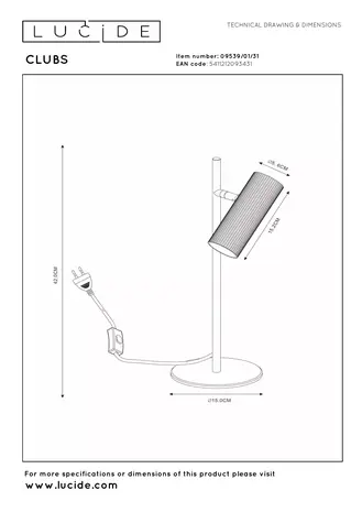 Lucide CLUBS - Bureaulamp - 1xGU10 - Wit
