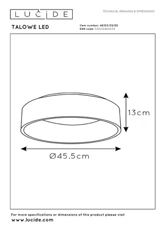 Lucide TALOWE LED - Plafonnière - Ø 45,5 cm - LED Dimb. - 1x30W 3000K - Wit