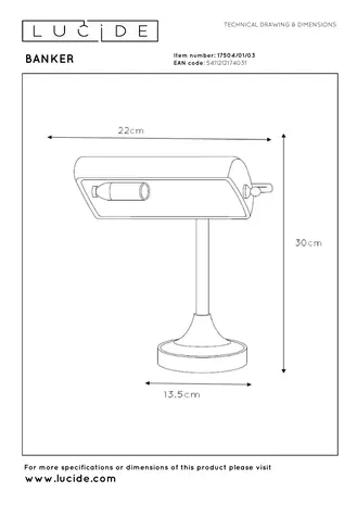 Lucide BANKER - Bureaulamp - 1xE14 - Brons