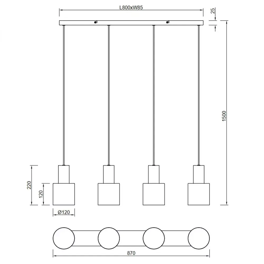 Trio Leuchten Hanglamp Agudo 4 lichts L 80 cm zwart Trio Leuchten Hanglamp Agudo 4 lichts L 80 cm zwart