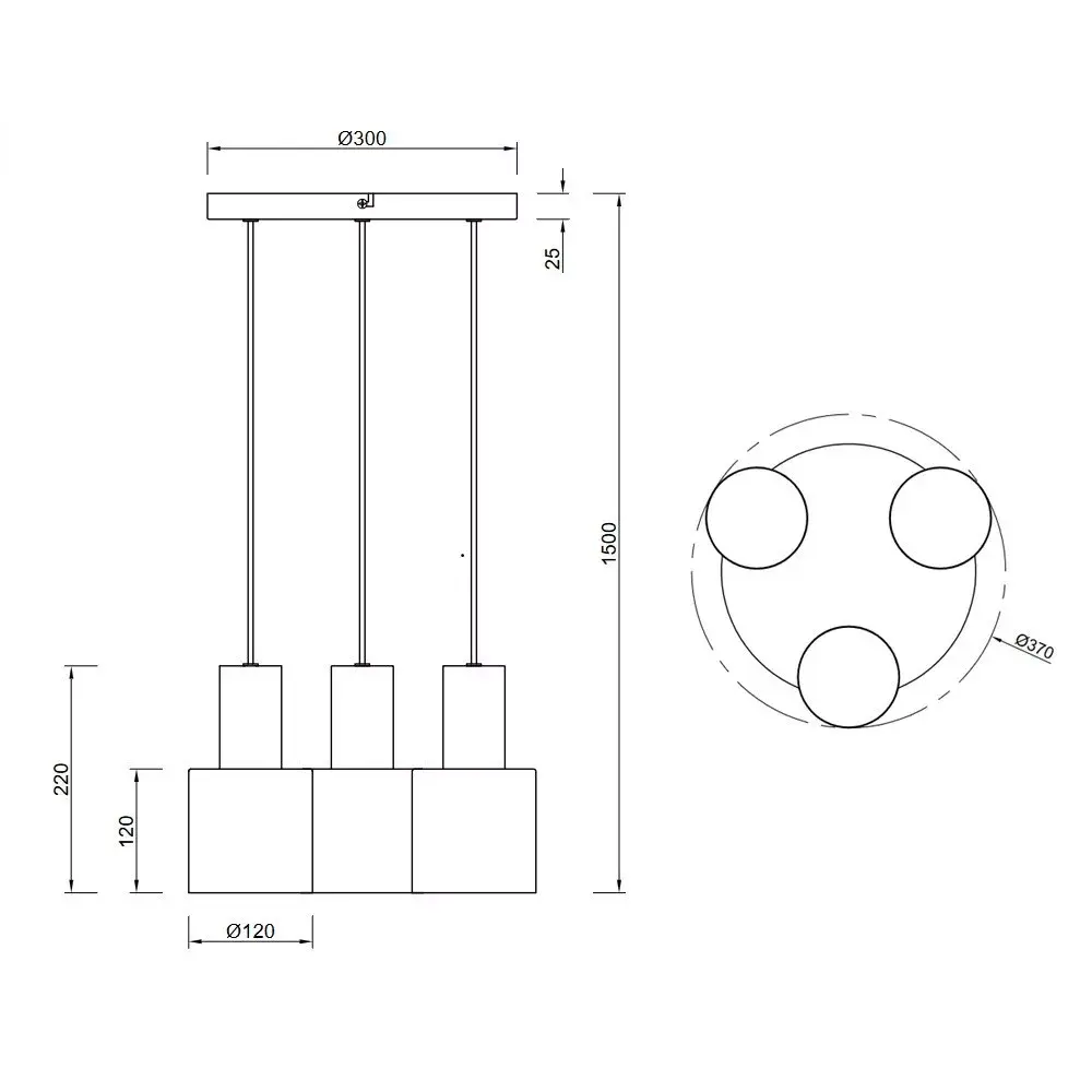 Trio Leuchten Hanglamp Agudo 3 lichts Ø 30 cm zwart