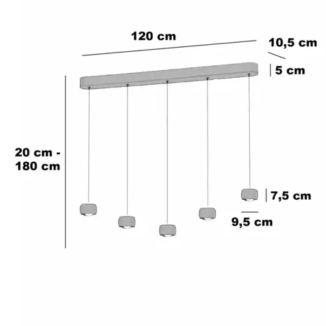 Freelight Hanglamp Cosmo 5 lichts L 120 cm comfortlift beige Freelight Hanglamp Cosmo 5 lichts L 120 cm comfortlift beige