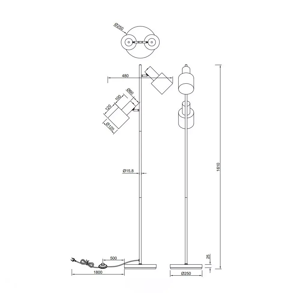 Trio Leuchten Vloerlamp Agudo 2 lichts H 161 cm zwart
