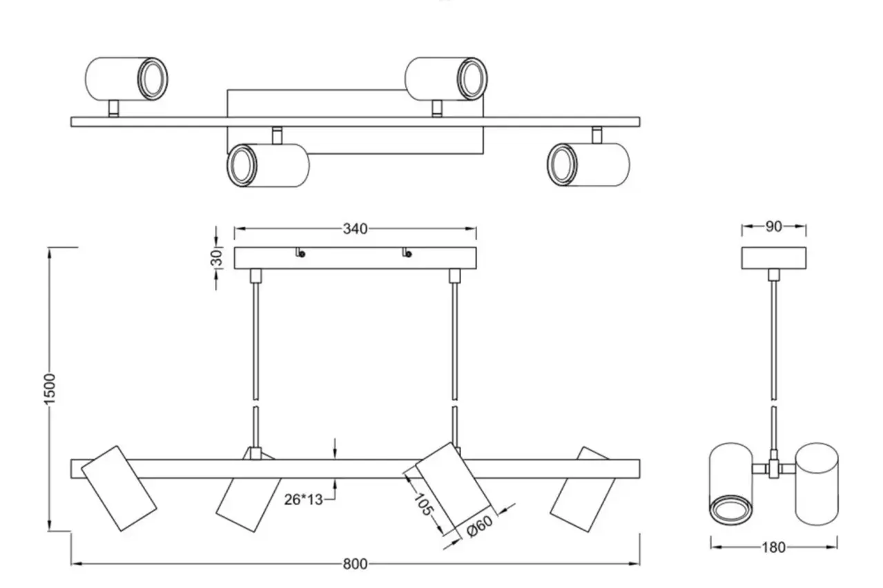 Trio Leuchten Hanglamp Marley 4 lichts L 80 cm zwart Trio Leuchten Hanglamp Marley 4 lichts L 80 cm zwart
