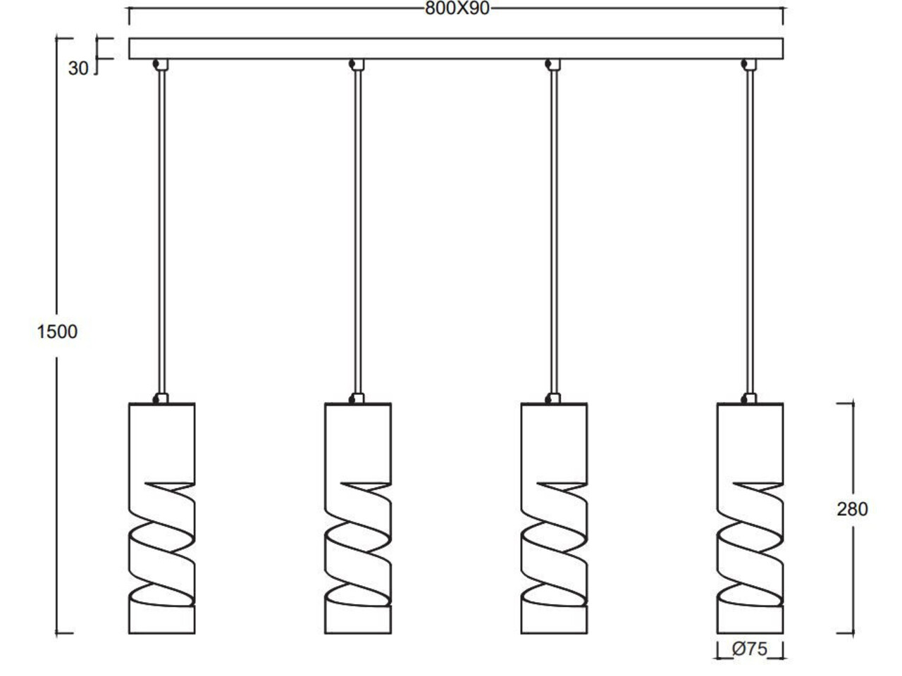 Trio Leuchten Hanglamp Stream 4 lichts L 80 cm zwart