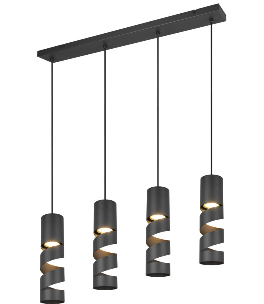 Trio Leuchten Hanglamp Stream 4 lichts L 80 cm zwart
