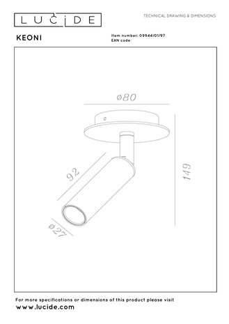 KEONI - Plafondspot - Ø 8 cm - LED - 1xG9 - Koffie | Essential