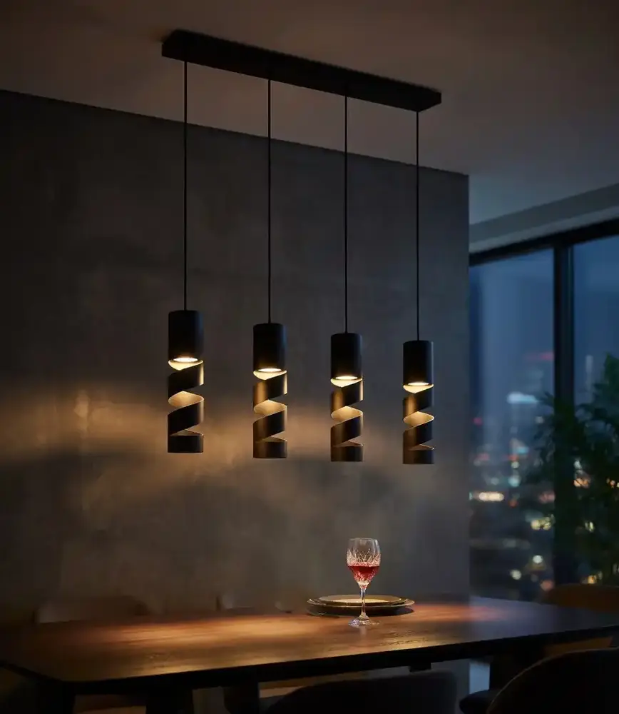 Trio Leuchten Hanglamp Stream 4 lichts L 80 cm zwart