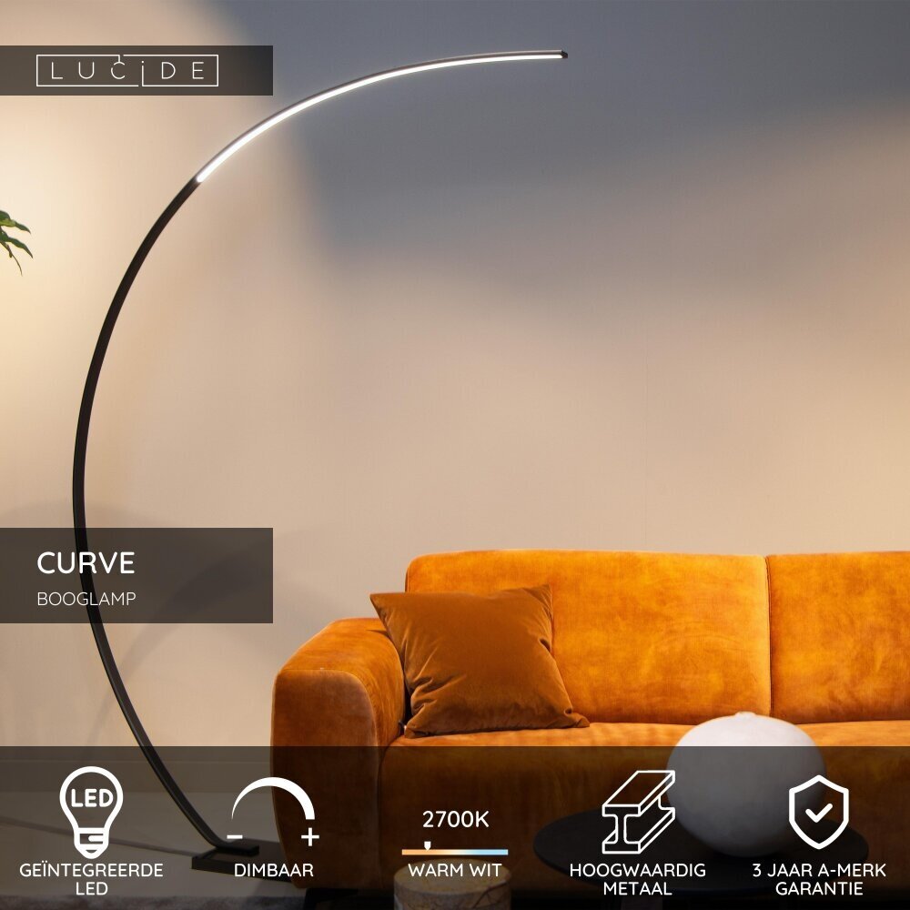 Lucide CURVE - Booglamp - LED Dimb. - 1x15W 2700K - Zwart