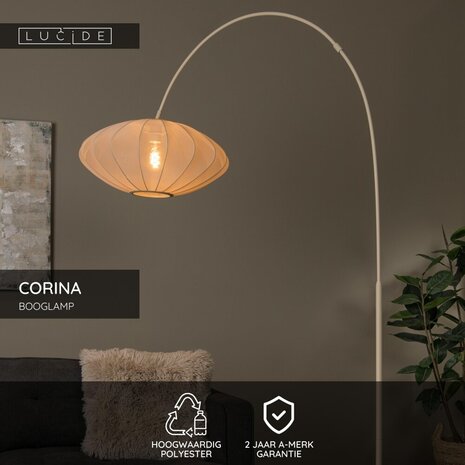 Lucide CORINA - Booglamp - 1xE27 - Beige
