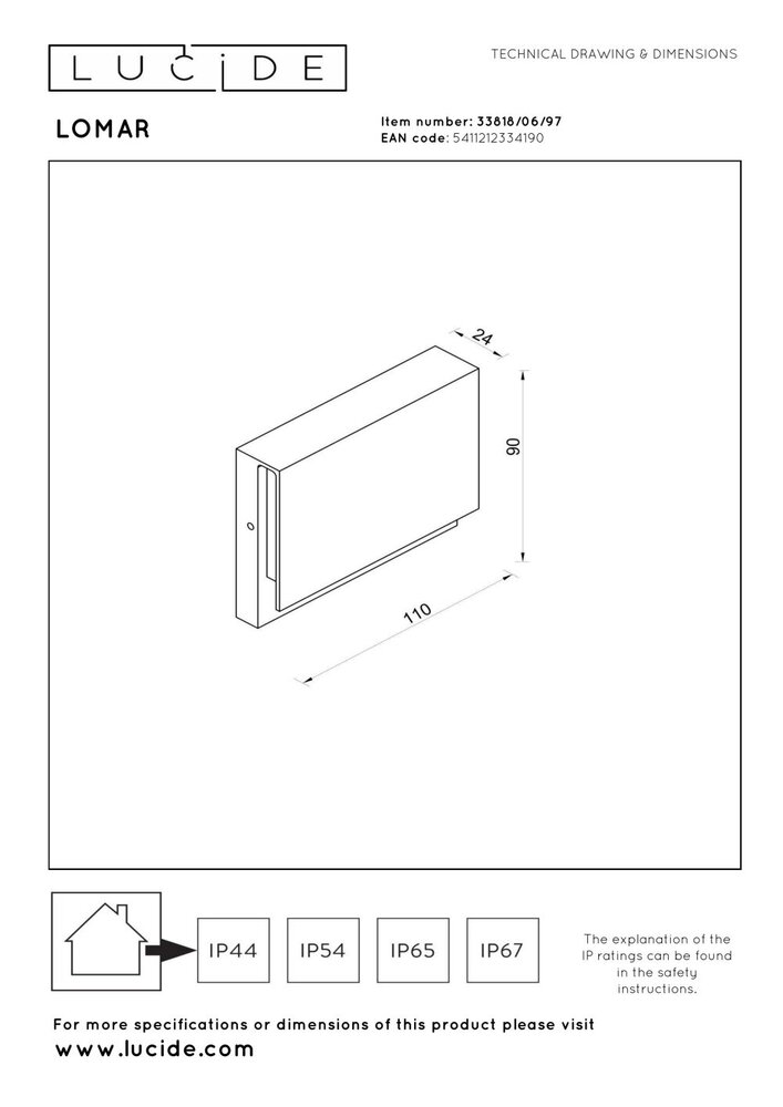 Lucide LOMAR - Wandlamp Binnen/Buiten - LED - 1x6W 2700K - IP54 - Roest bruin | Essential