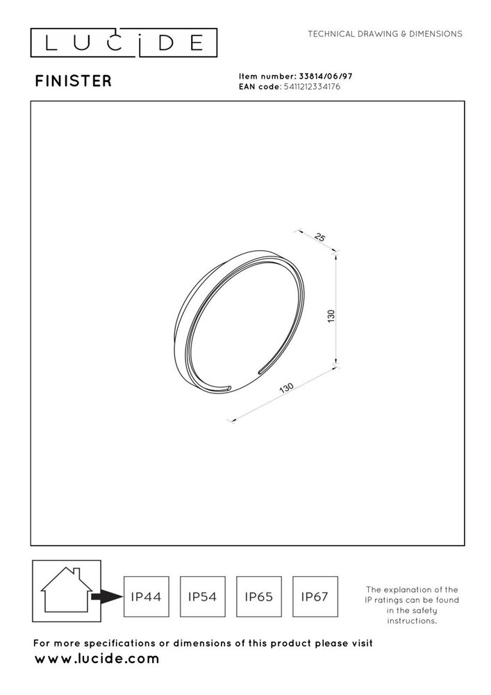 Lucide FINISTER - Wandlamp Binnen/Buiten - Ø 13 cm - LED - 1x6W 2700K - IP54 - Roest bruin | Essential
