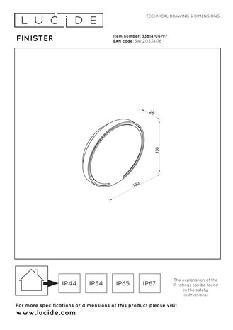 Lucide FINISTER - Wandlamp Binnen/Buiten - Ø 13 cm - LED - 1x6W 2700K - IP54 - Roest bruin | Essential