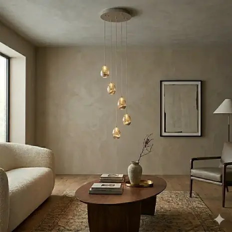 Highlight Hanglamp Egg 5 lichts Ø 30 cm champagne Highlight Hanglamp Egg 5 lichts Ø 30 cm champagne