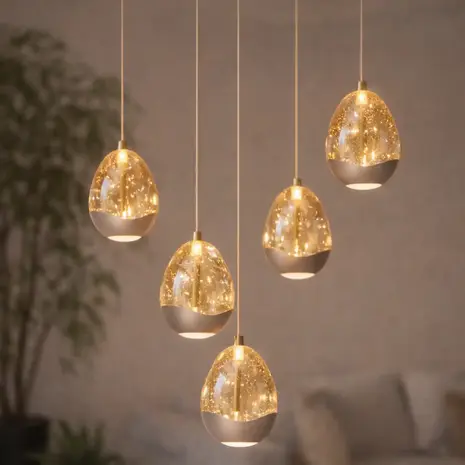 Highlight Hanglamp Egg 5 lichts Ø 30 cm champagne Highlight Hanglamp Egg 5 lichts Ø 30 cm champagne