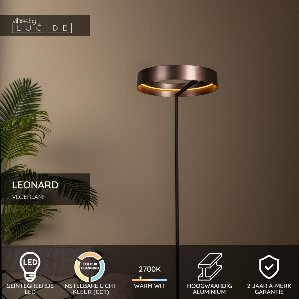 Lucide LEONARD - Vloerlamp - Ø 40 cm - LED - CCT - 1x24W 2200K/3000K - Koffie - Vibes Lucide LEONARD - Vloerlamp - Ø 40 cm - LED - CCT - 1x24W 2200K/3000K - Koffie - Vibes