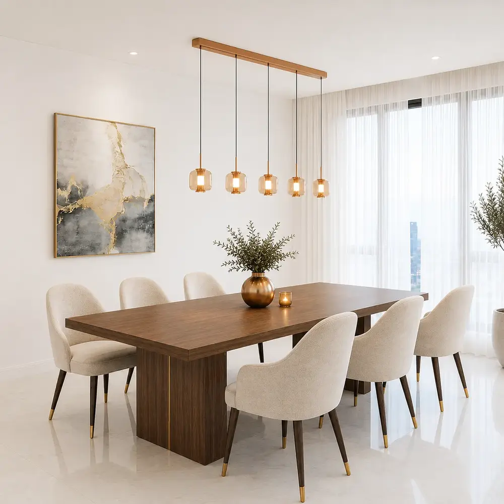 Freelight Hanglamp Rosa 5 lichts L 120 cm comfortlift rosé goud Freelight Hanglamp Rosa 5 lichts L 120 cm comfortlift rosé goud