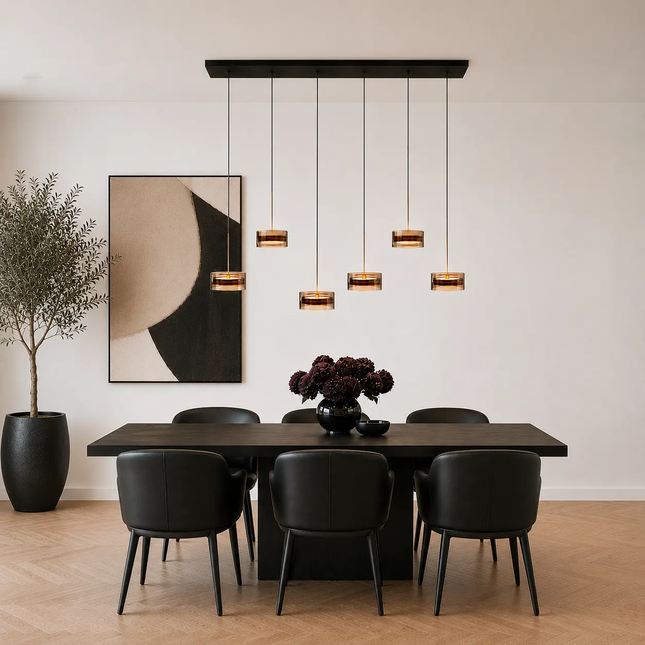 Highlight Hanglamp Mini Enzo 6 lichts L 130 cm x 20 cm zwart