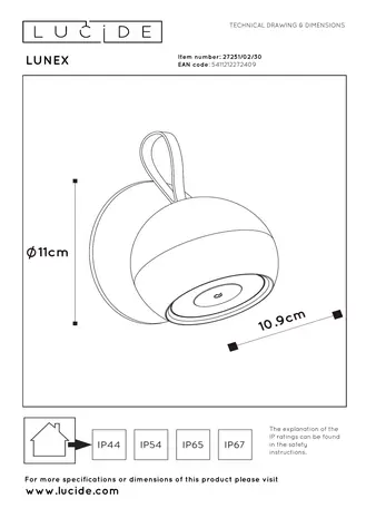 Lucide LUNEX - Oplaadbare Wandlamp Binnen/Buiten - Accu/Batterij - LED Dimb. - 1x2W 3000K - IP54 - Magnetisch - Zwart Lucide LUNEX - Oplaadbare Wandlamp Binnen/Buiten - Accu/Batterij - LED Dimb. - 1x2W 3000K - IP54 - Magnetisch - Zwart