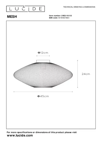 Lucide MESH - Plafonnière - Ø 45 cm - 1xE27 - Mat Goud / Messing Lucide MESH - Plafonnière - Ø 45 cm - 1xE27 - Mat Goud / Messing