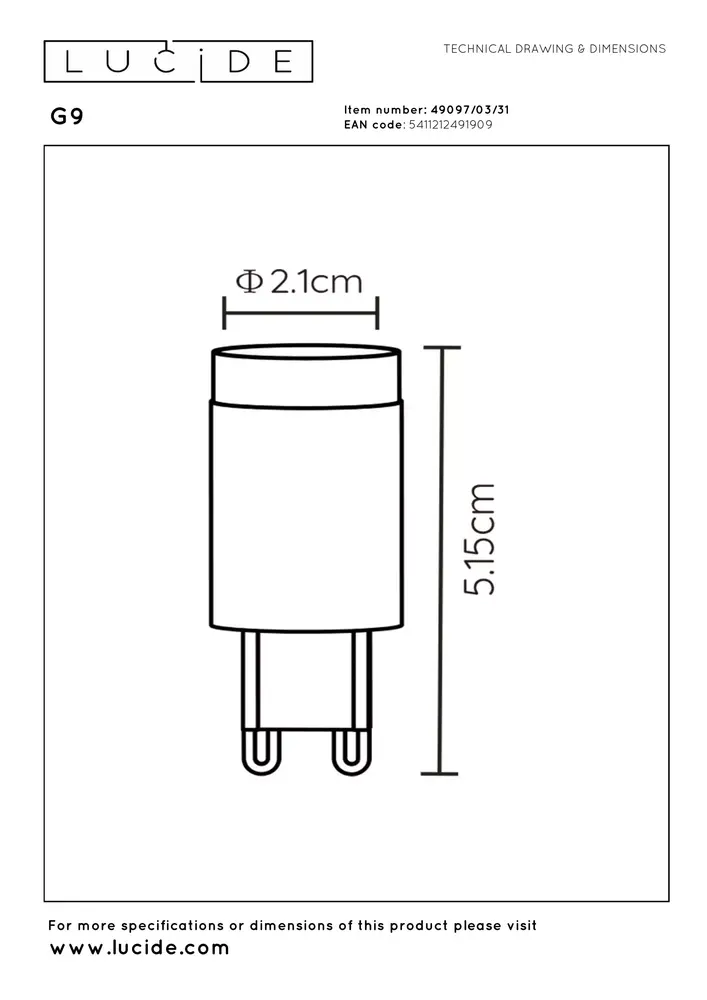 Lucide G9 - Led lamp - Ø 2,1 cm - LED Dimb. - G9 - 1x3W 2700K - Wit Lucide G9 - Led lamp - Ø 2,1 cm - LED Dimb. - G9 - 1x3W 2700K - Wit