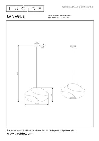 LA VAGUE - Hanglamp - Ø 40 cm - 1xE27 - Wit - Essential LA VAGUE - Hanglamp - Ø 40 cm - 1xE27 - Wit - Essential