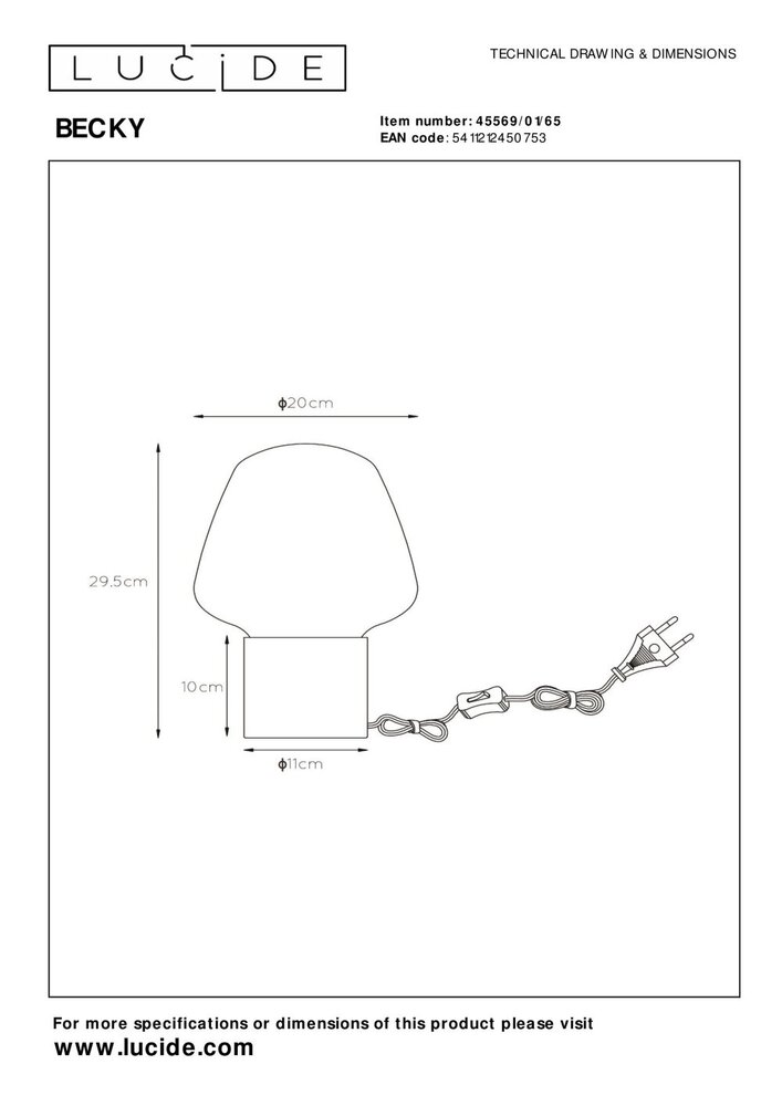 BECKY - Tafellamp - Ø 20 cm - 1xE27 - Fumé BECKY - Tafellamp - Ø 20 cm - 1xE27 - Fumé
