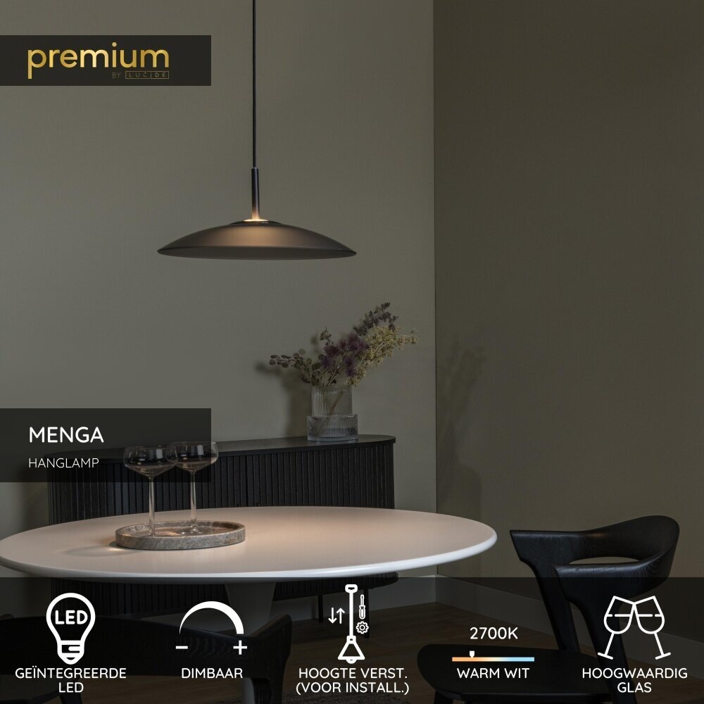 Lucide MENGA - Hanglamp - Ø 40 cm - LED Dimb. - 1x11W 2700K - Fumé - Premium Lucide MENGA - Hanglamp - Ø 40 cm - LED Dimb. - 1x11W 2700K - Fumé - Premium