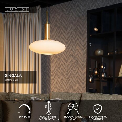 Lucide SINGALA - Hanglamp - Ø 30 cm - 1xE27 - Mat Goud / Messing