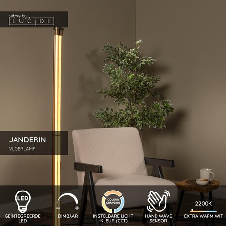 Lucide JANDERIN - Vloerlamp - LED Dimb. - CCT - 2x17W 2200K/3300K - Handbewegingssensor - Champagne kleur - Vibes Lucide JANDERIN - Vloerlamp - LED Dimb. - CCT - 2x17W 2200K/3300K - Handbewegingssensor - Champagne kleur - Vibes