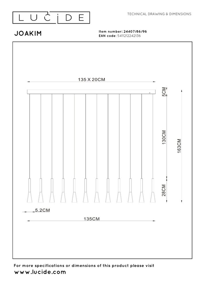 Lucide JOAKIM - Hanglamp - LED Dimb. - CCT - 12x7W 2700K/4000K - Met vervangbare LED-module - Koffie - Premium Lucide JOAKIM - Hanglamp - LED Dimb. - CCT - 12x7W 2700K/4000K - Met vervangbare LED-module - Koffie - Premium