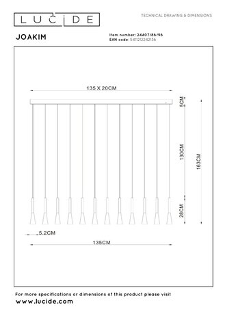 Lucide JOAKIM - Hanglamp - LED Dimb. - CCT - 12x7W 2700K/4000K - Met vervangbare LED-module - Koffie - Premium Lucide JOAKIM - Hanglamp - LED Dimb. - CCT - 12x7W 2700K/4000K - Met vervangbare LED-module - Koffie - Premium