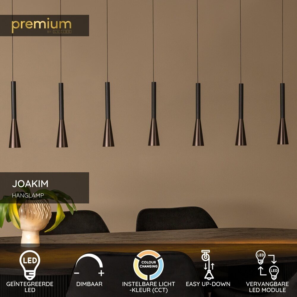 Lucide JOAKIM - Hanglamp - LED Dimb. - CCT - 7x6,2W 2700K/4000K - Met vervangbare LED-module - Koffie - Premium Lucide JOAKIM - Hanglamp - LED Dimb. - CCT - 7x6,2W 2700K/4000K - Met vervangbare LED-module - Koffie - Premium