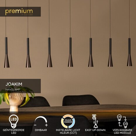 Lucide JOAKIM - Hanglamp - LED Dimb. - CCT - 7x6,2W 2700K/4000K - Met vervangbare LED-module - Koffie - Premium Lucide JOAKIM - Hanglamp - LED Dimb. - CCT - 7x6,2W 2700K/4000K - Met vervangbare LED-module - Koffie - Premium