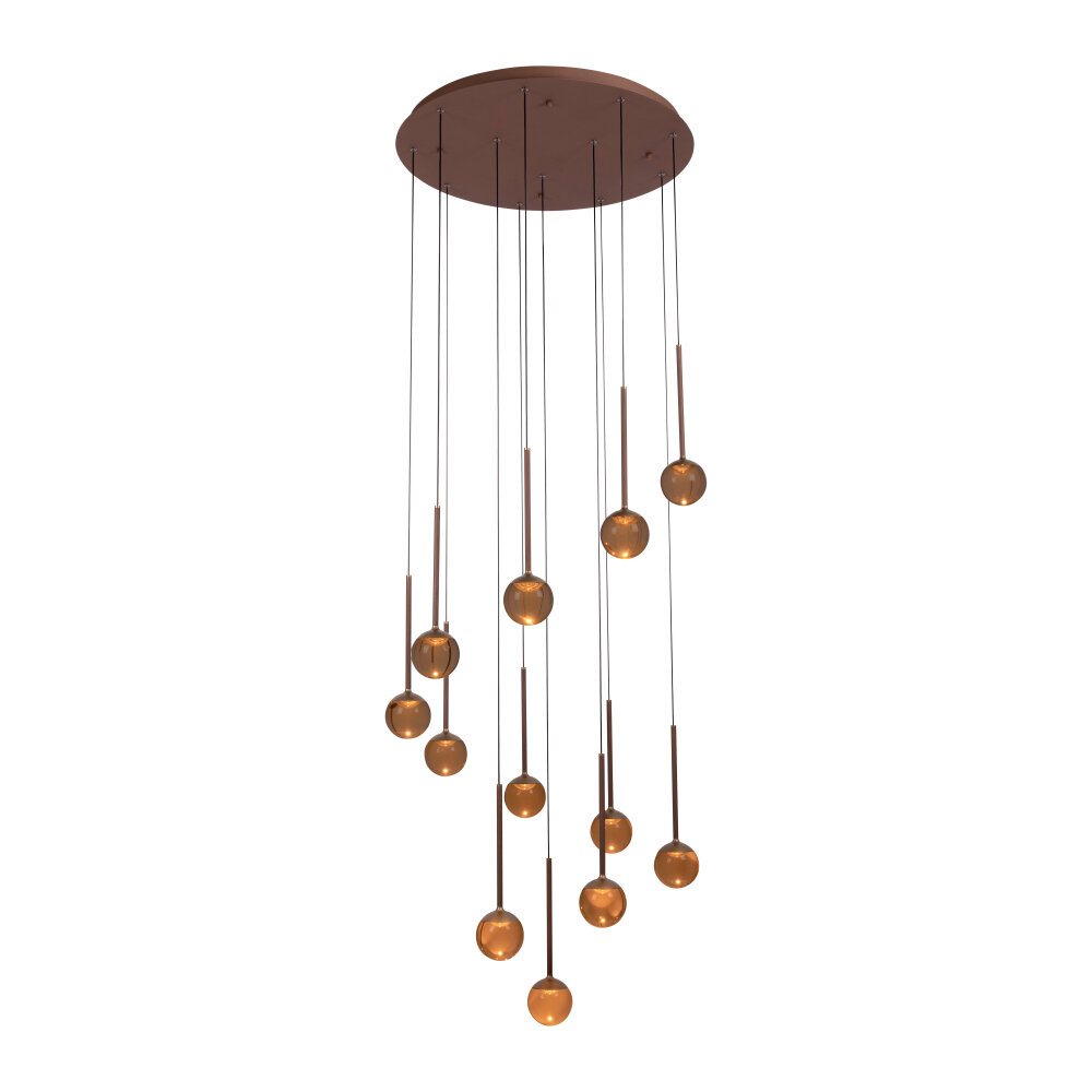 Lucide CALINA - Hanglamp - Ø 69,9 cm - LED Dimb. - CCT - 12x7W 2200K/3300K - Met vervangbare LED-module - Koffie - Premium